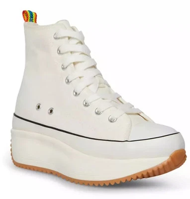 Zapatillas blancas de caña alta Madden Girl Winona con acento arco iris para mujer talla 8” Foto 1 de 4