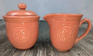 Oneida Petals Blooming Beautiful Terracota Covered Sugar & Creamer Set Flaw Chip - Picture 1 of 19