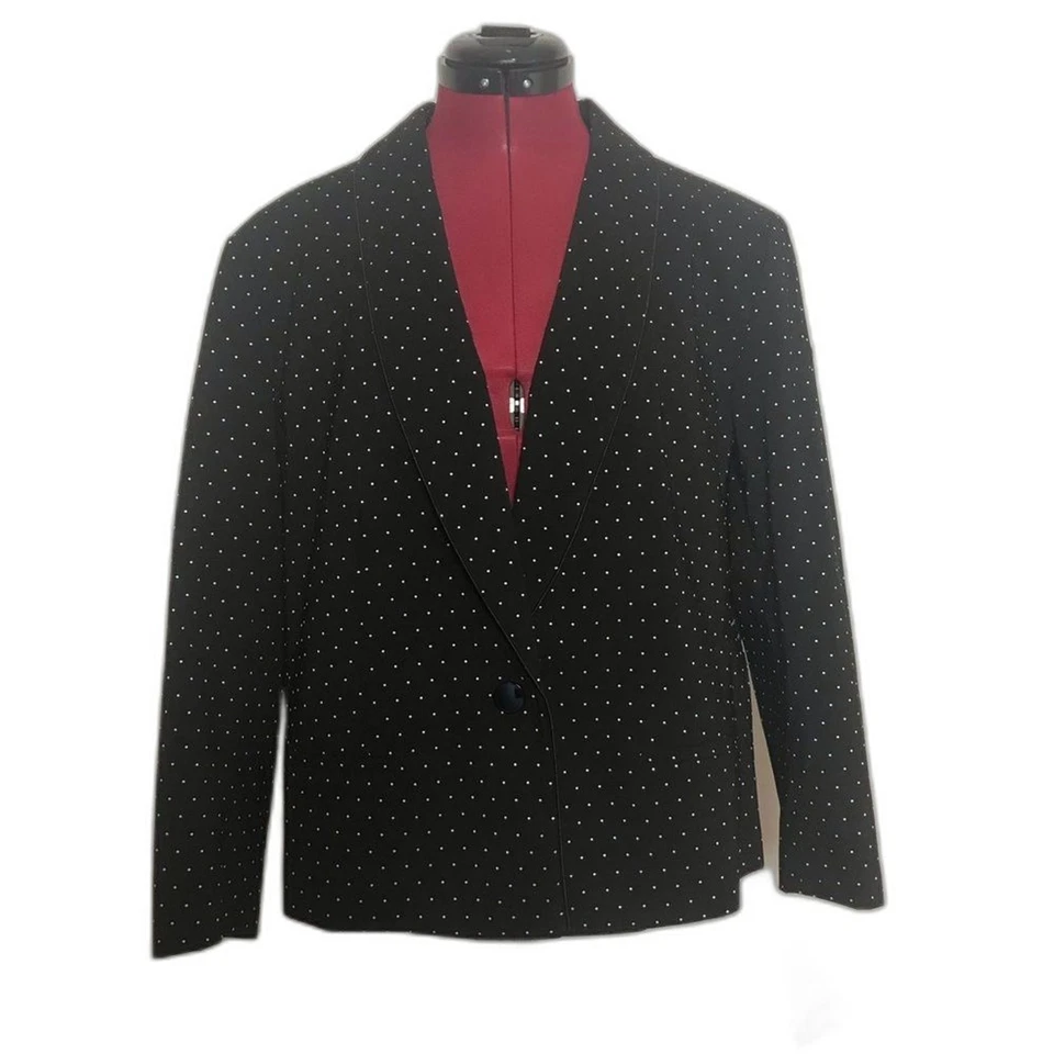 Blazer Kasper Mujer Talla 16 Negro con Lunares Blancos Manga 3/4 Un Botón Nuevo con Etiquetas Foto 1 de 4