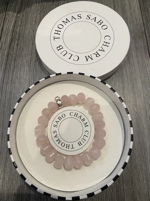 Pulsera grande Thomas Sabo de plata de ley 925 de cuarzo rosa con pepita y cuentas Foto 1 de 4