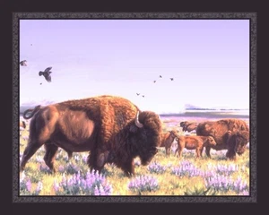 SUMMER SHOWER 36" x 45" Fabric Quilt Panel, Buffalo, Wildlife, Mountain,... - Picture 1 of 2