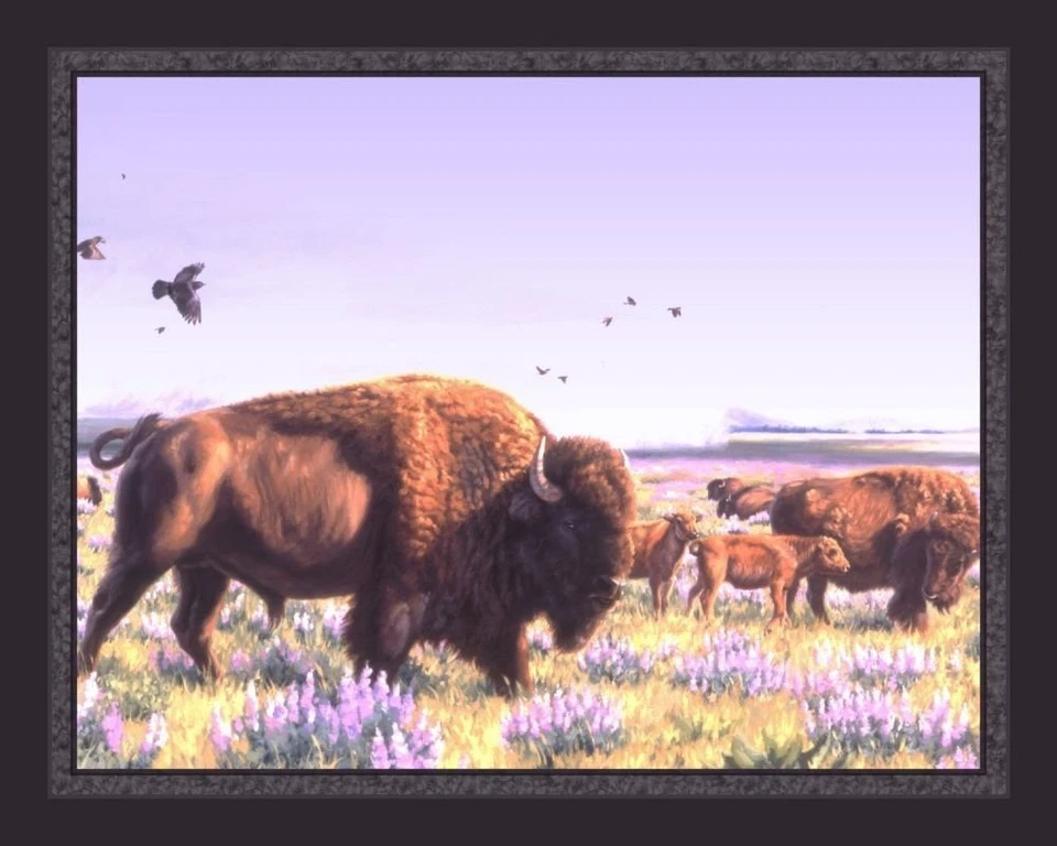 Panel de edredón de tela SUMMER SHOWER 36" x 45", búfalo, vida silvestre, montaña,... Foto 1 de 2