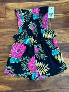 NUEVO CON ETIQUETAS Billabong Niñas Negro Floral Una Pieza Sin Tirantes Mameluco Conjunto Juvenil Talla XS - Imagen 1 de 7