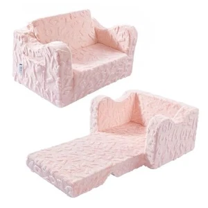 Kids Couch, 2-in-1 Convertible Kids Chair to Lounger Bed, Kids Sofa for Pink - Picture 1 of 7