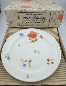 4 Vintage Mikasa Just Flowers A4-182 6.5" Dessert Plate Bone China Narumi Japan - Picture 1 of 13