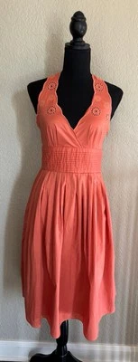 Vestido halter Max and Cleo talla 6 algodón plisado encaje coral verano romance Foto 1 de 4