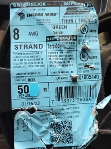 8 Awg Copper Wire 50 ft Green THHN THWN-2 Super slick Encore ELITE - Picture 1 of 5
