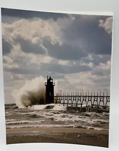 SOUTH HAVEN MI Lake Michigan waves lighthouse original print by Karen Murphy - Picture 1 of 3