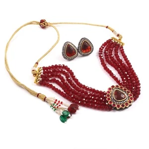 AD Bollywood Indian Kundan Choker Necklace Earrings Wedding Fashion Jewelry Sets - Picture 1 of 8