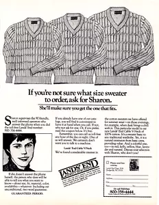 1983 Lands' End Pullover Ask For Sharon Vintage Print Ad Ephemera ganze Seite schwarzweiß - Bild 1 von 1