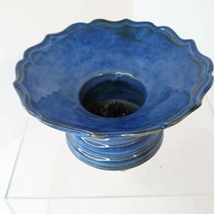 Art Pottery Vase Flower Frog Bev Freeburg Signed Hand Thrown Blue Green Pedestal - Picture 1 of 12