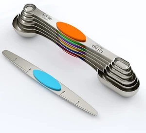 Magnetic Dual Sided Measuring Spoons w/ Leveler Stainless Kitchen Tool -Set of 7 - Picture 1 of 6