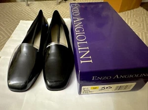 Shoes Womens Size 9 1/2 M. Liberty Flats Black Leather Square Enzo - Picture 1 of 9