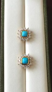 Sterling Silver Gold Plated Arizona Sleeping Beauty Turquoise & Zircon Earrings