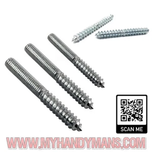 WOOD TO WOOD TO METAL DOWELS ZINC PLATED M6, M8, M10, FURNITURE FIXING SCREWS - Picture 1 of 1