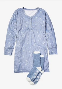 NWT Justice Girl's snowflake snow day nightgown & cozy socks, Sz 10, 12 - Picture 1 of 2
