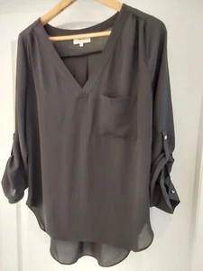 PAPAYA WEEKEND Ladies Black 3/4 Sleeve V Neck Tunic Blouse Top Size 12 - Picture 1 of 3