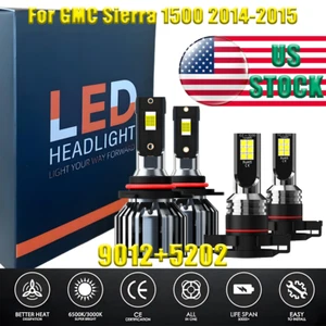 For GMC Sierra 1500 2014-2015 Combo 9012 LED Headlight 5202 Fog Bulbs 6000K - Picture 1 of 13