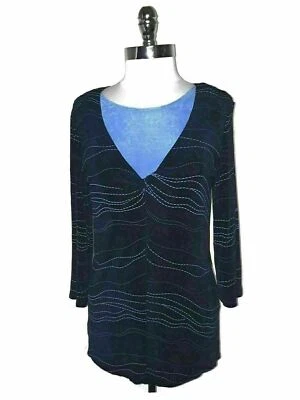 Camisa Top CITIKNITS Talla M Azul Slinky Tejido de Viaje Manga 3/4 Foto 1 de 4