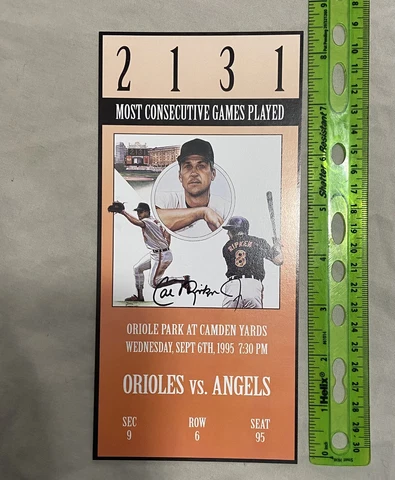 Car Ripken Jr Souvenir Oversized Ticket Stub Most Consecutive Games Played 2131 Cover