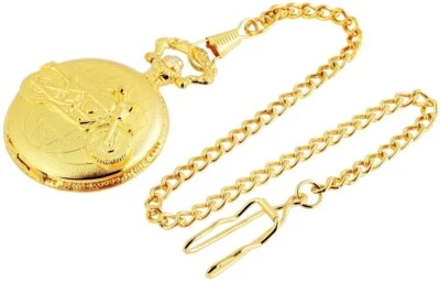 ✅ TASCHENUHR METALLGEHÄUSE / MINERALGLAS /GOLDFARBIG MOTIV MOTORRAD✅ - Bild 1 von 3