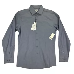 Bar III Mens Slim Fit Stretch Chambray Dress Shirt Indigo Blue M 15-15.5 - Picture 1 of 4