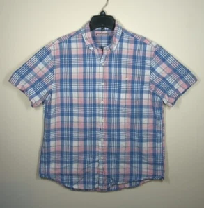 Michael Bastian Men’s Short Sleeve Button Down Shirt Blue/Pink Plaid Size M - Picture 1 of 7