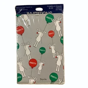 Vintage Sandra Boynton Holiday Party Invitations Moose, Balloons Set of 8 NOS - Picture 1 of 3