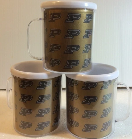 Lot Of 3 PURDUE  BOILERMAKERS TRAVEL COFFEE MUGS CUPS INSULATED HOT COLD NCAA Cover