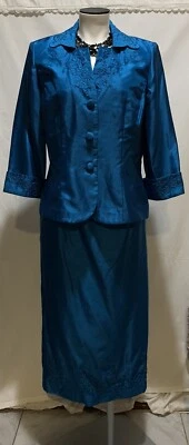 ❤️Juego de 2 piezas falda traje plaza sur talla 10 azul pavo real bordado usado en excelente estado Foto 1 de 4