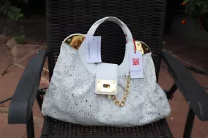 BRACCIALINI FIRENZE PRECIOSO BOLSO DE MANO DE CUERO BLANCO CORTE DISEÑO MARIPOSA ITALIA - Imagen 1 de 12