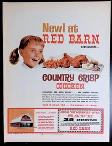 Anuncio impreso Receta de pollo crujiente de campo restaurante Red Barn años 60 - Imagen 1 de 1