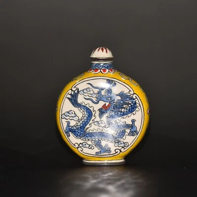 Фиолетовый медный корпус эмали цвет синий и белый дракон нос табак бутылка - Изображение 1 из 4