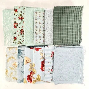 Lot 12 Fat Quarters Quilting Cotton Fabric Muted Blue Green Floral Bundle Stash - Picture 1 of 4
