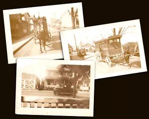 3 FOTOGRAFÍAS Pequeñas Originales Caballo y Trabajo Carraige y Modelo A Ford Car 2"x 2.75" - Imagen 1 de 4