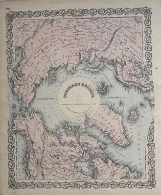 1855 MAP NORTH POLE, POLAR REGION, GREENLAND, ALASKA, CANADA Hand Colored - Image 1 of 4