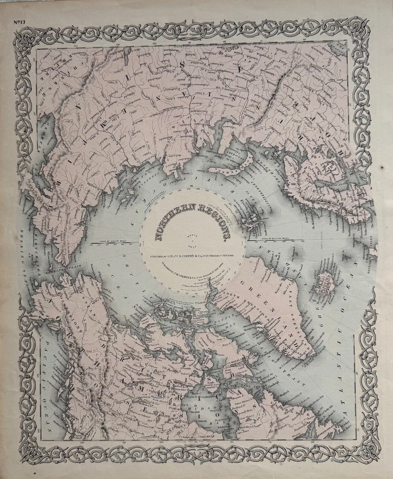 1855 MAP NORTH POLE, POLAR REGION, GREENLAND, ALASKA, CANADA Hand Colored - Image 1 of 4