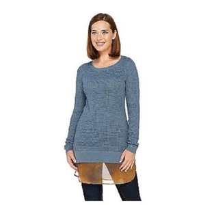 Logo Lori Goldstein Small 6/8 TUNIC TOP Waffle Cotton Cashmere Knit Chiffon Hem - Picture 1 of 10
