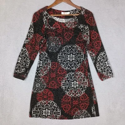 Aryeh Sweater Dress Women's Small Black Red White Ornamental 3/4 Sleeve Holiday - Image 1 of 4