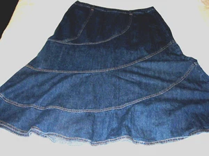Westport  Slim High Waist Zip Up Flare  A Line Long 100%  Denim Jean Skirt 14 - Picture 1 of 8