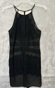 Vestido Forever 21 Mediano Negro Encaje Transparente Malla Bodycon Sin Mangas Forrado Halter - Imagen 1 de 13