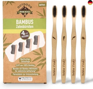 4er Pack Bambus Zahnbürste mit reinem Bambus-Holz ? vegan ? biologisch abbaubar  - Bild 1 von 8