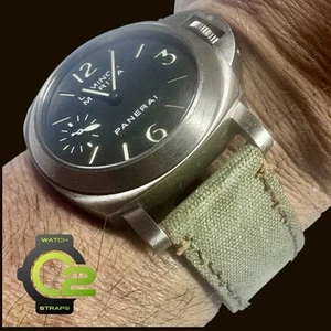 24 mm GRÜN Distressed Stoff Panerai Canvas Uhrenarmband BR01 BR03 BRAUN Naht - Bild 1 von 13