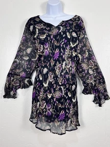 NY City Women 100% Silk Dark Floral Midi Dress 1X Fairy Grunge Whimsigoth Beaded - Picture 1 of 11