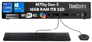 New Lenovo ThinkCentre M70q Gen 5 Tiny i7-14700T 16GB 1TB SSD Wi-Fi 3 Yr Wrty - Picture 1 of 13