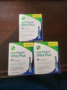 OneTouch One Touch Ultra Plus Test Strips - 3 Boxes 30 Count- Sealed Exp 06/24 - Picture 1 of 6