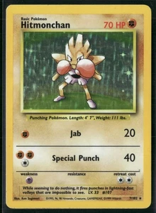 Hitmonchan Base Set Holo Ilimitado Raro Pokémon Juego de Cartas Coleccionables 7/102 - Imagen 1 de 2