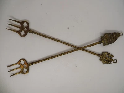 Juego de horquillas de chimenea de latón vintage motivo de barco decoración náutica par de 18 pulgadas ornamentado Foto 1 de 4