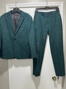 ASOS DESIGN Slim suit jacket 38 & Pants 30x30 in crosshatch in Green EUC Short - Picture 1 of 9