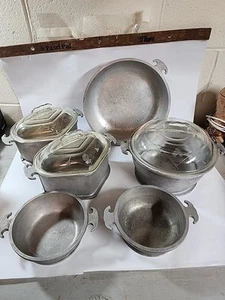 GUARDIAN SERVICE Lot Of 6: ALUMINUM COOKWARE Glass Lids Triangle Pots Pans Bowls - Picture 1 of 21